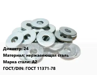 Шайба 24 нержавеющая сталь Сталь: А2 ГОСТ: ГОСТ 11371-78